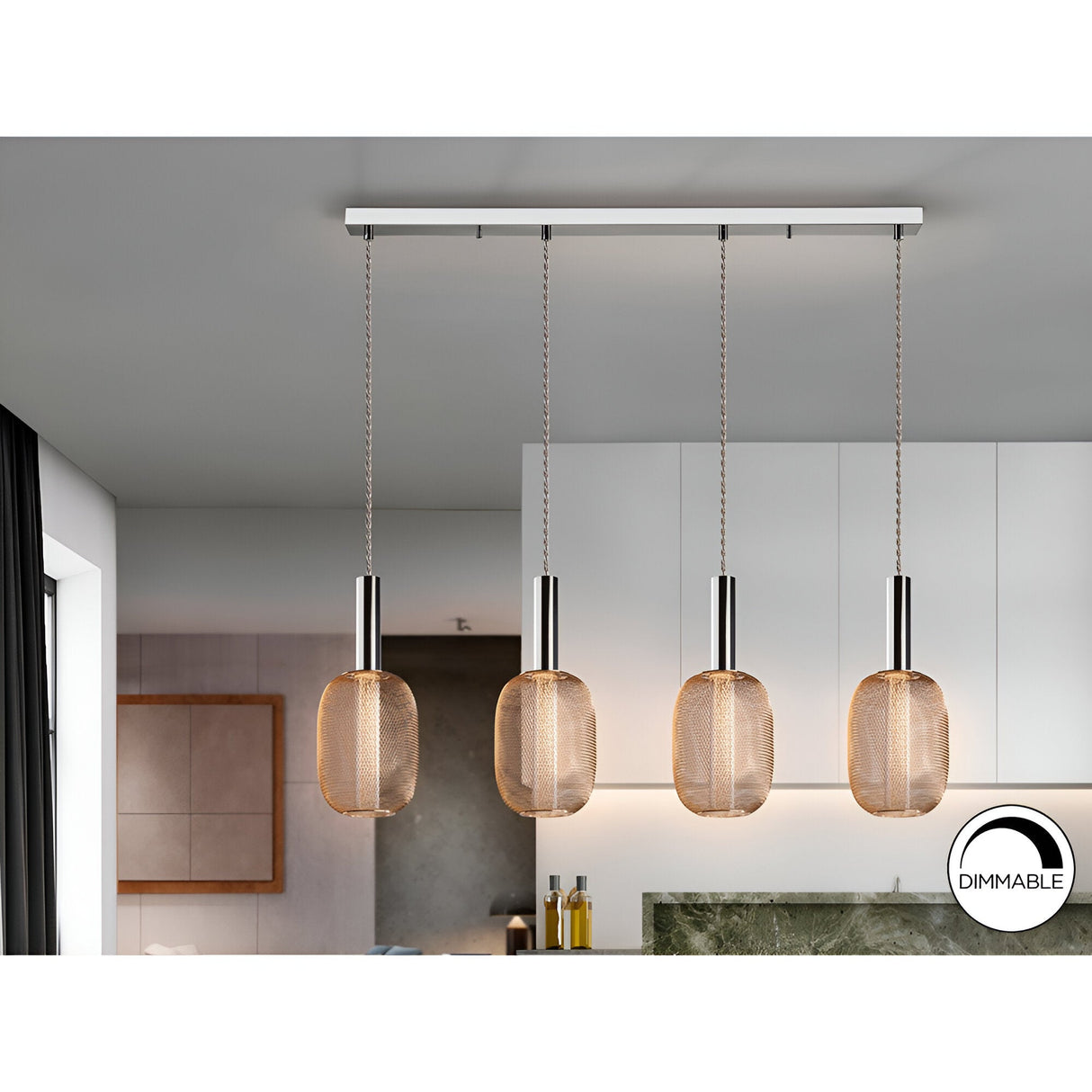 Micron 4 Light Dimmable LED Metal Mesh Bar Pendant 20W 3000K - Gold/Chrome