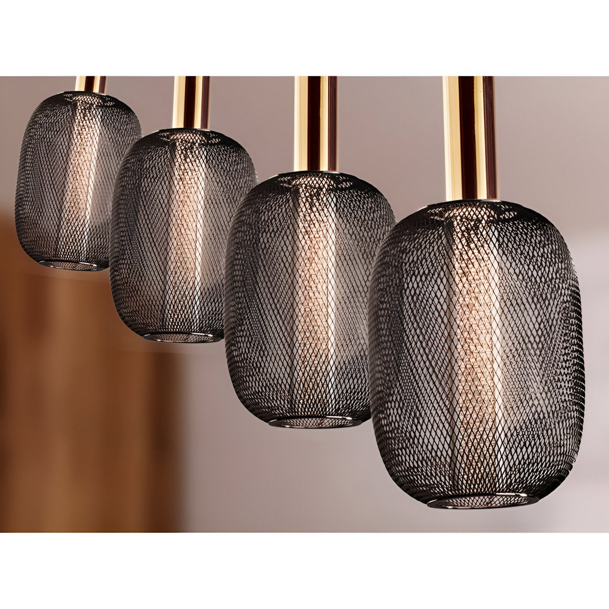 Micron 4 Light Dimmable LED Metal Mesh Bar Pendant 20W 3000K - Gold/Black