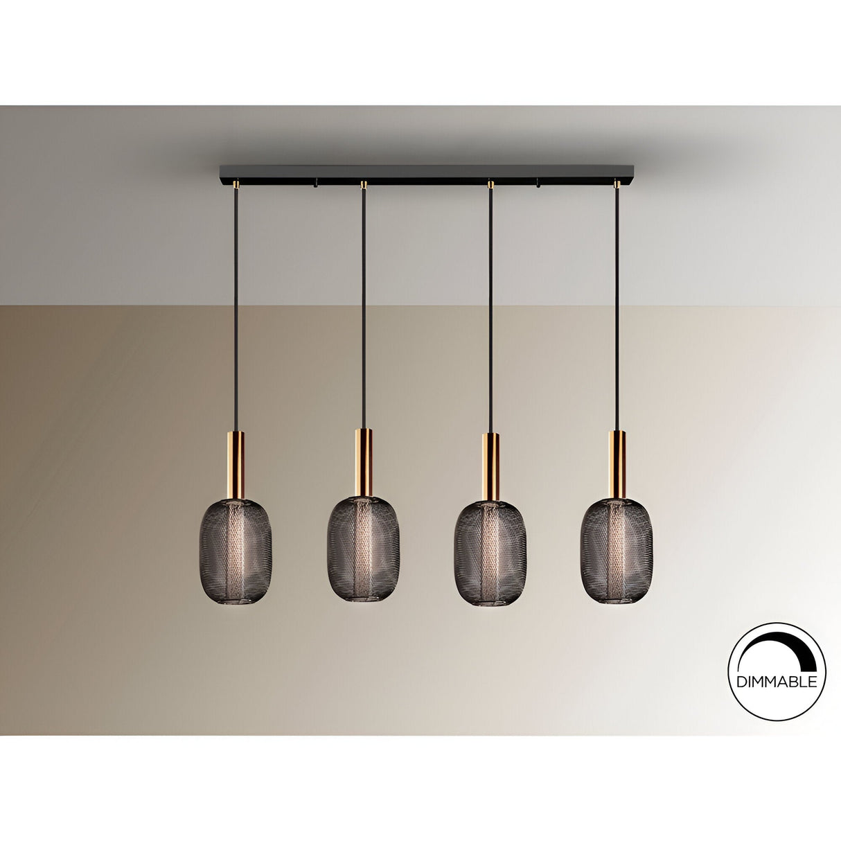 Micron 4 Light Dimmable LED Metal Mesh Bar Pendant 20W 3000K - Gold/Black