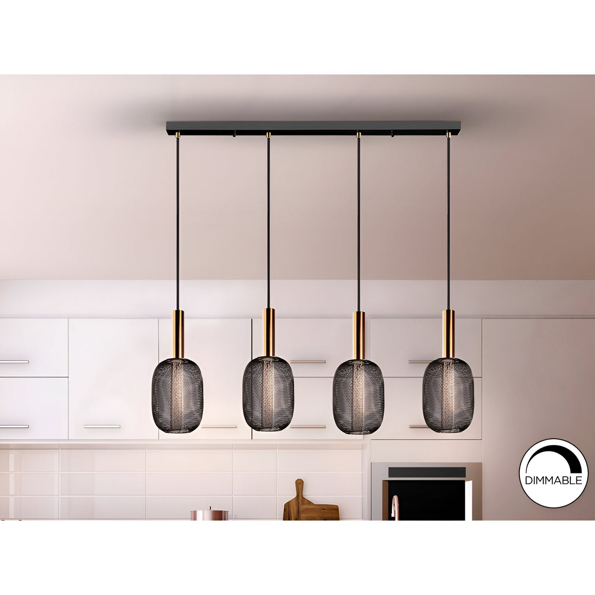 Micron 4 Light Dimmable LED Metal Mesh Bar Pendant 20W 3000K - Gold/Black