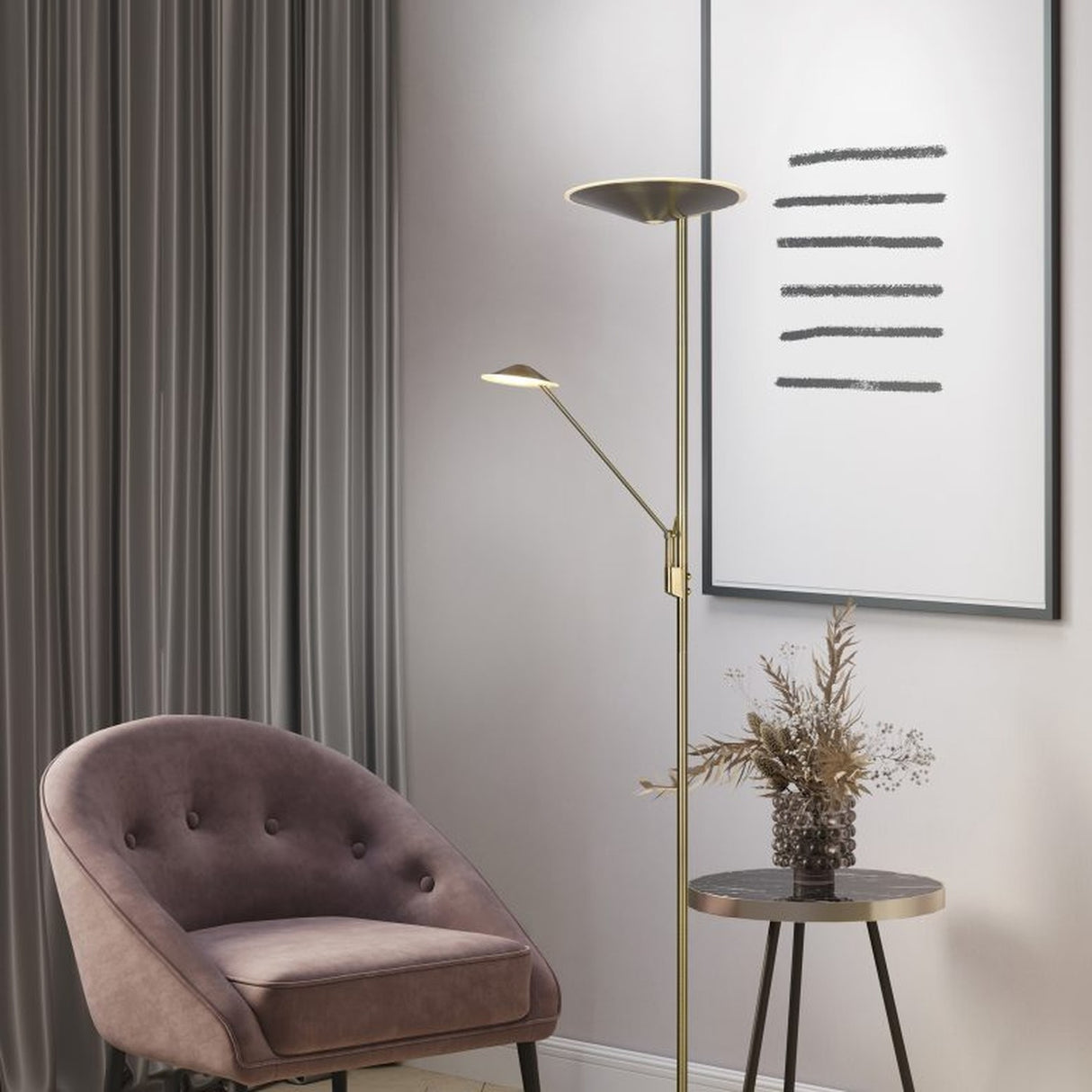 Brantford 2 Light LED Floor Lamp – Antique Brass
