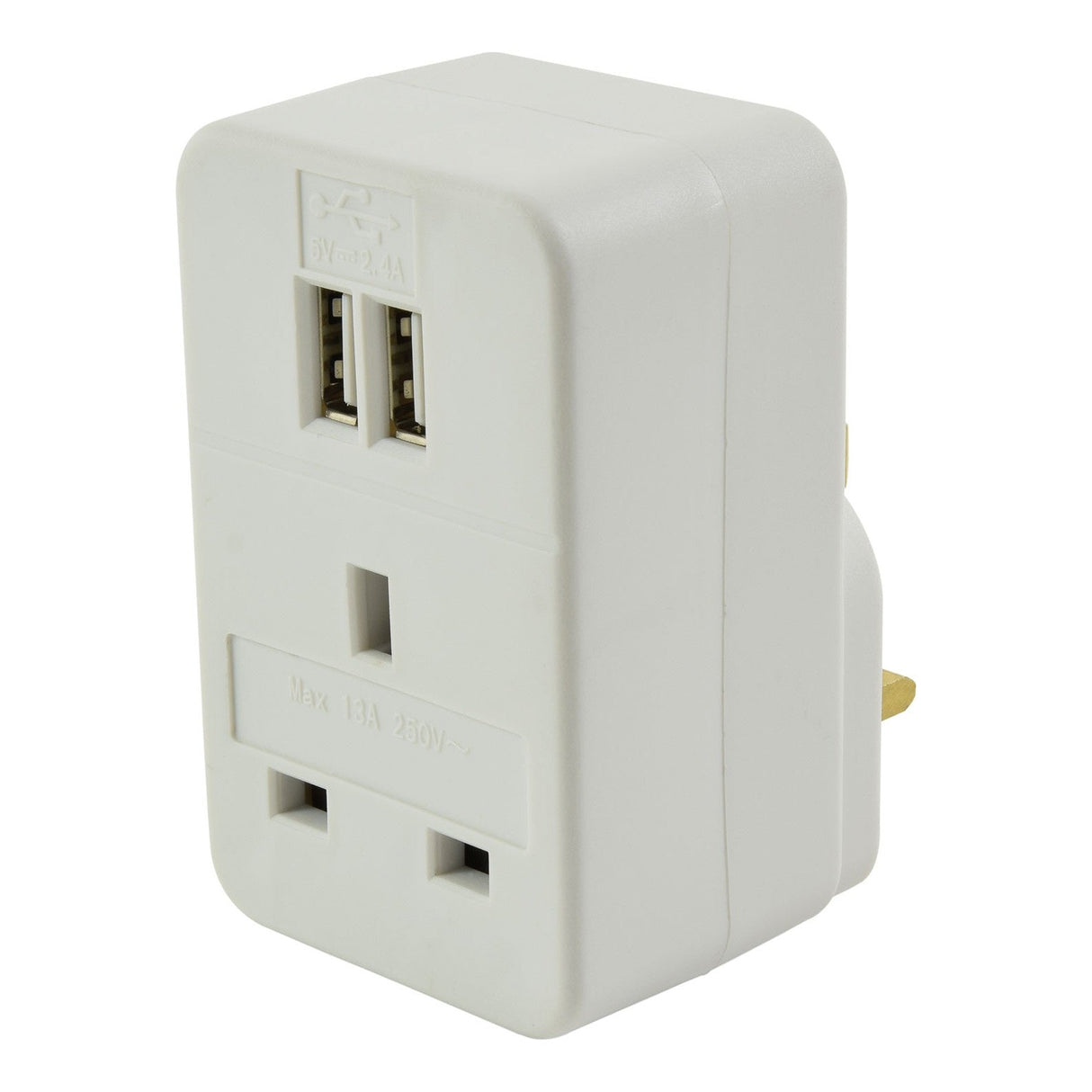 Mercury 1 Way Mains Adaptor With Dual USB Ports - White