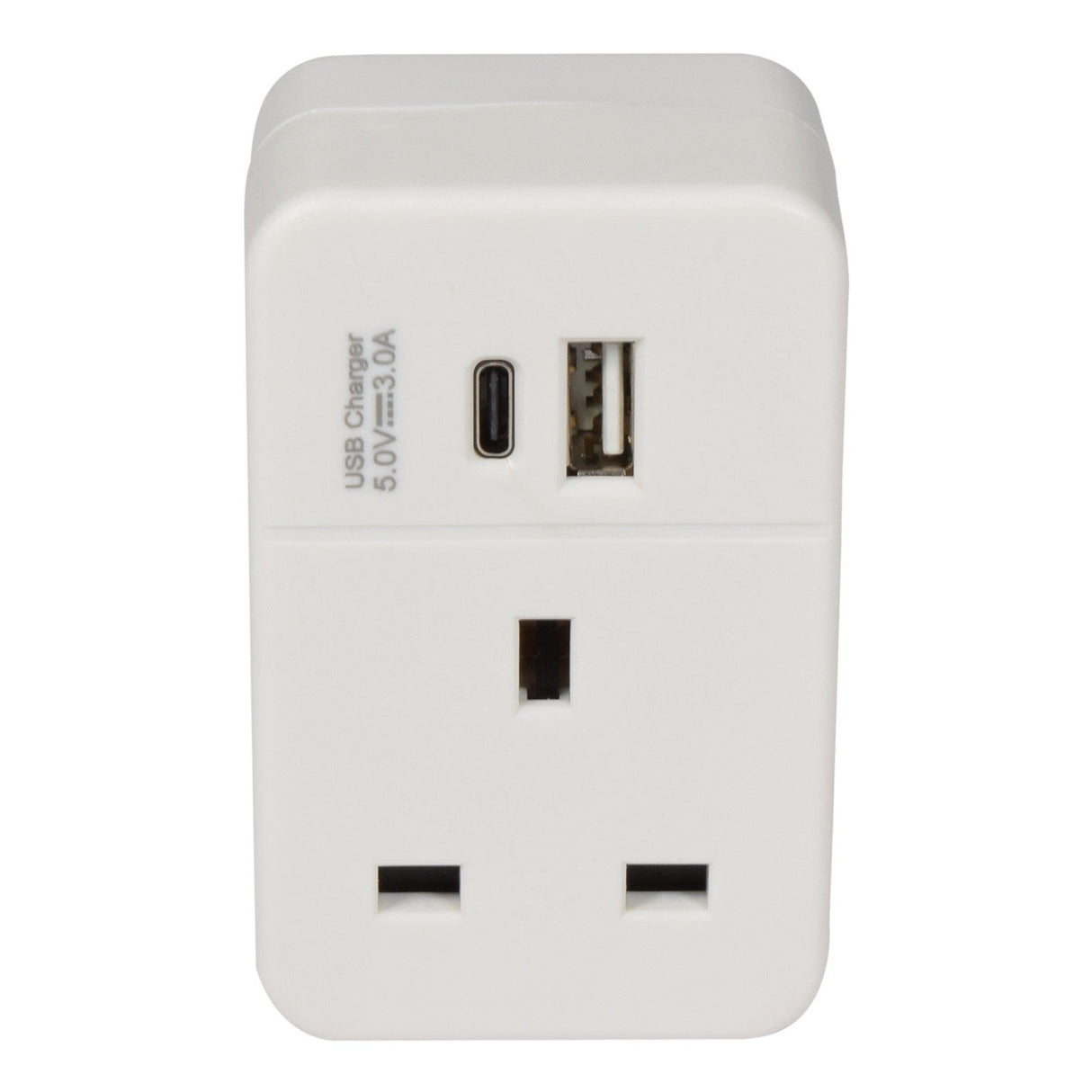 Mercury Plug Through Adaptor With USB A+C 13A Fuse - White