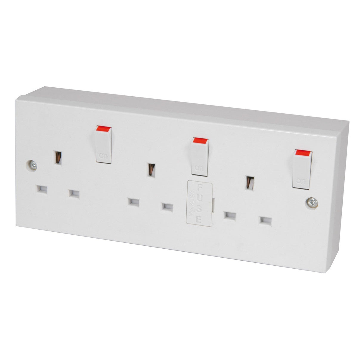 Mercury 3 Gang Switched/Fused Mains Outlet With Back Box - White