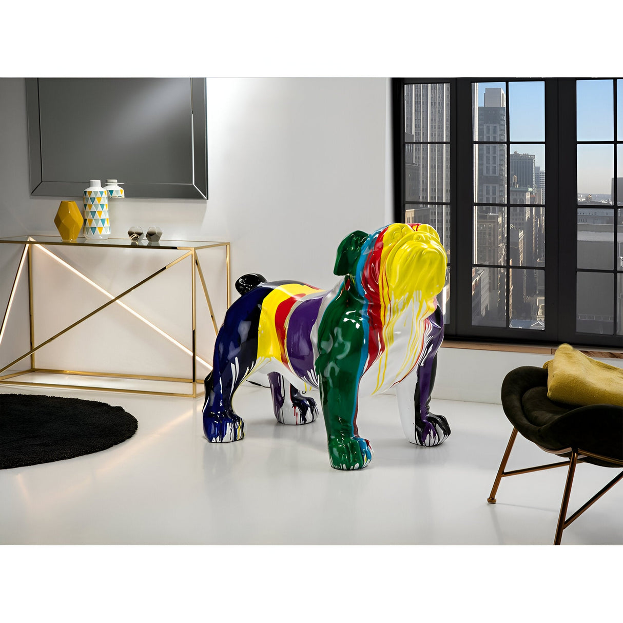 Hugo Multicolour Gloss Stream Bulldog Outdoor Sculpture - 94cm