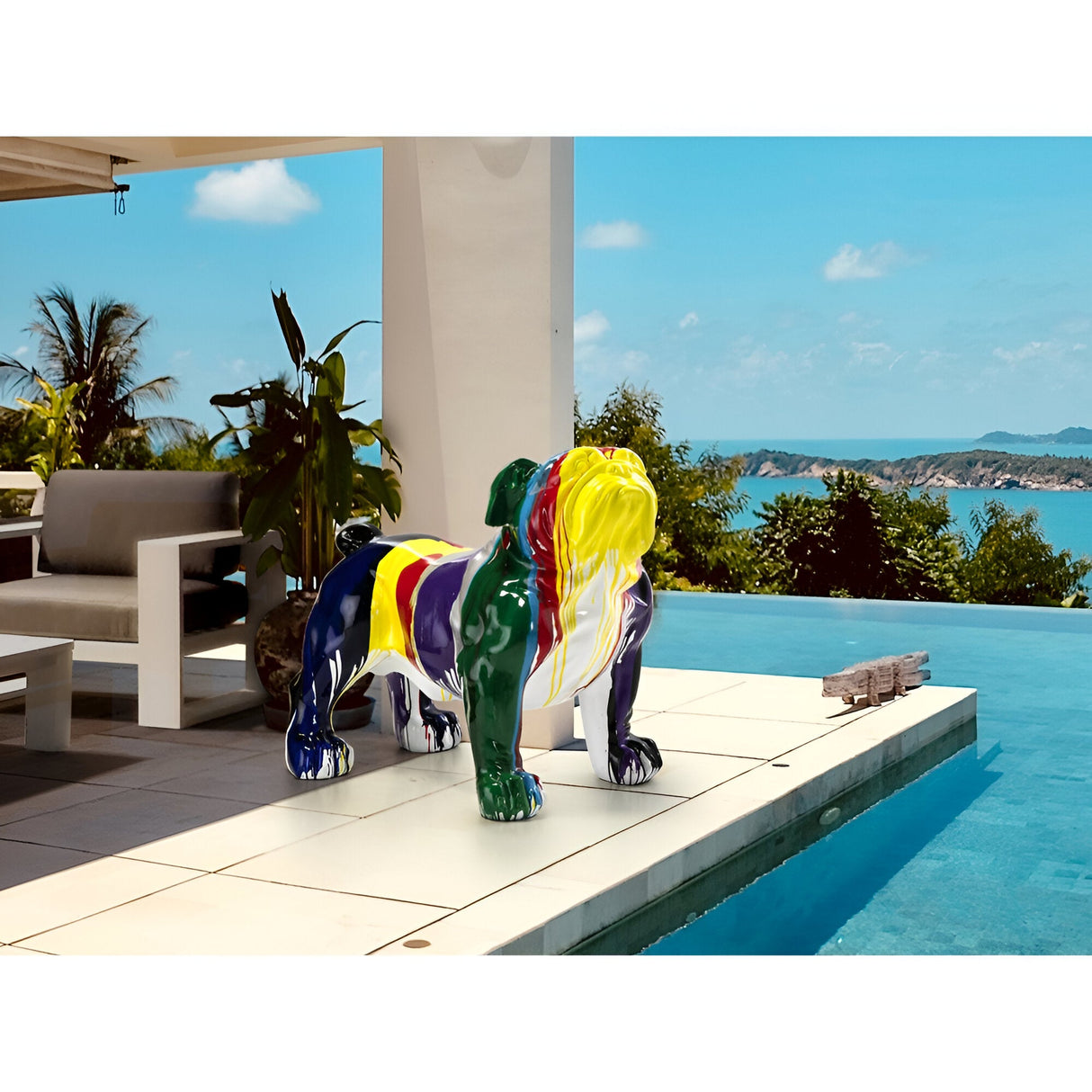 Hugo Multicolour Gloss Stream Bulldog Outdoor Sculpture - 94cm