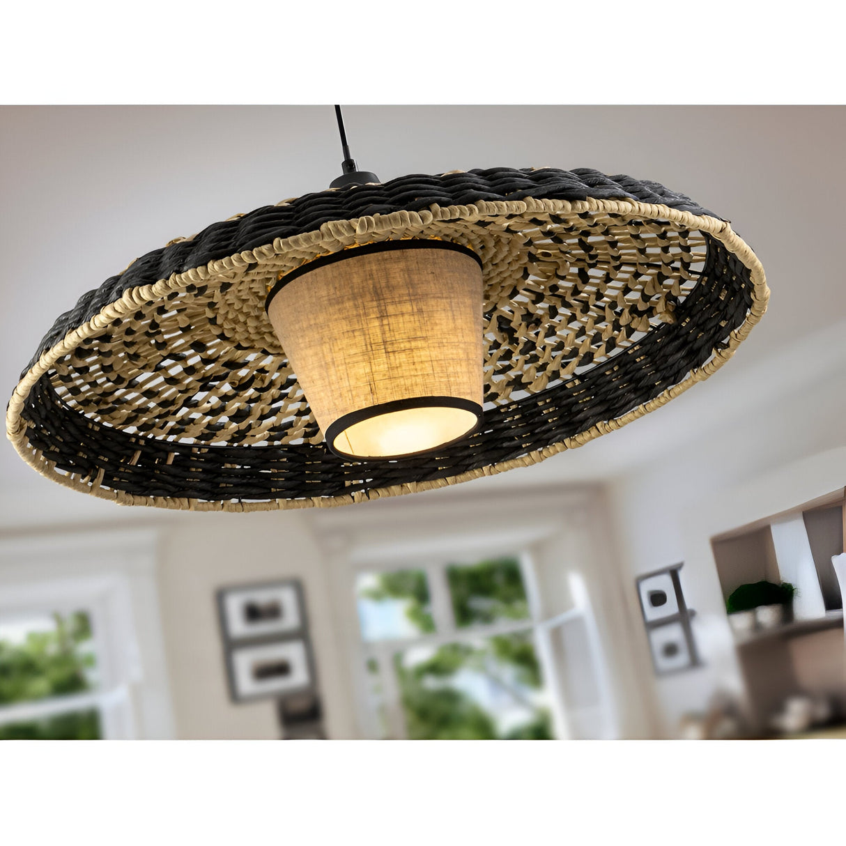 Fiji 1 Light Wood Pendant -Black