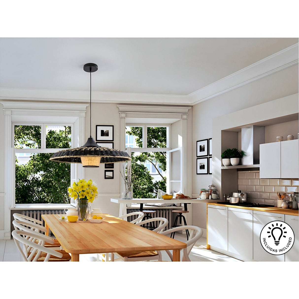 Fiji 1 Light Wood Pendant -Black