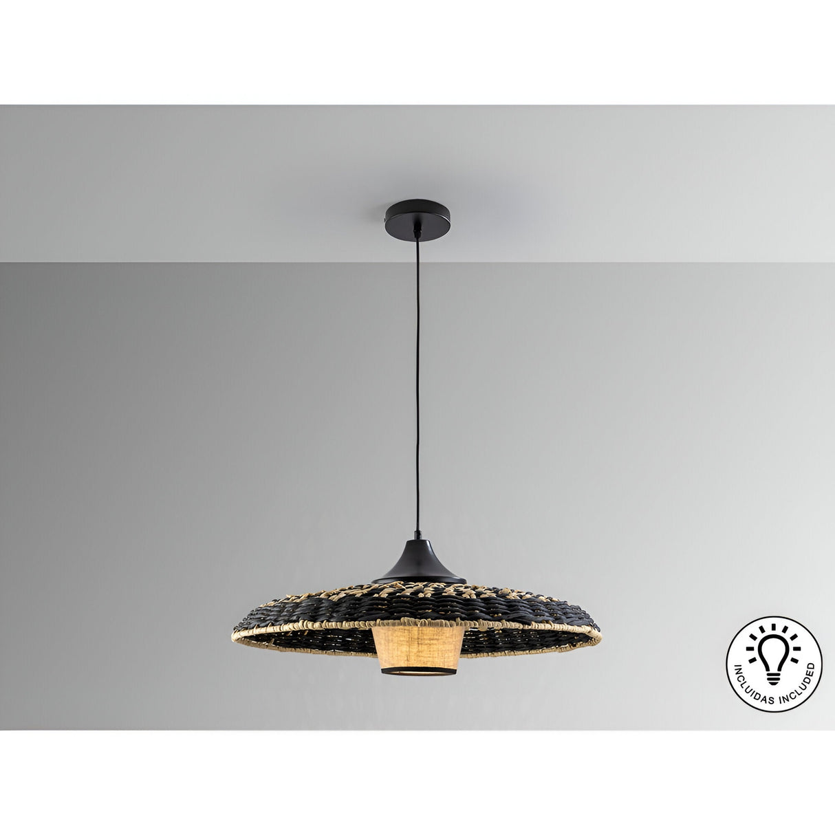Fiji 1 Light Wood Pendant -Black
