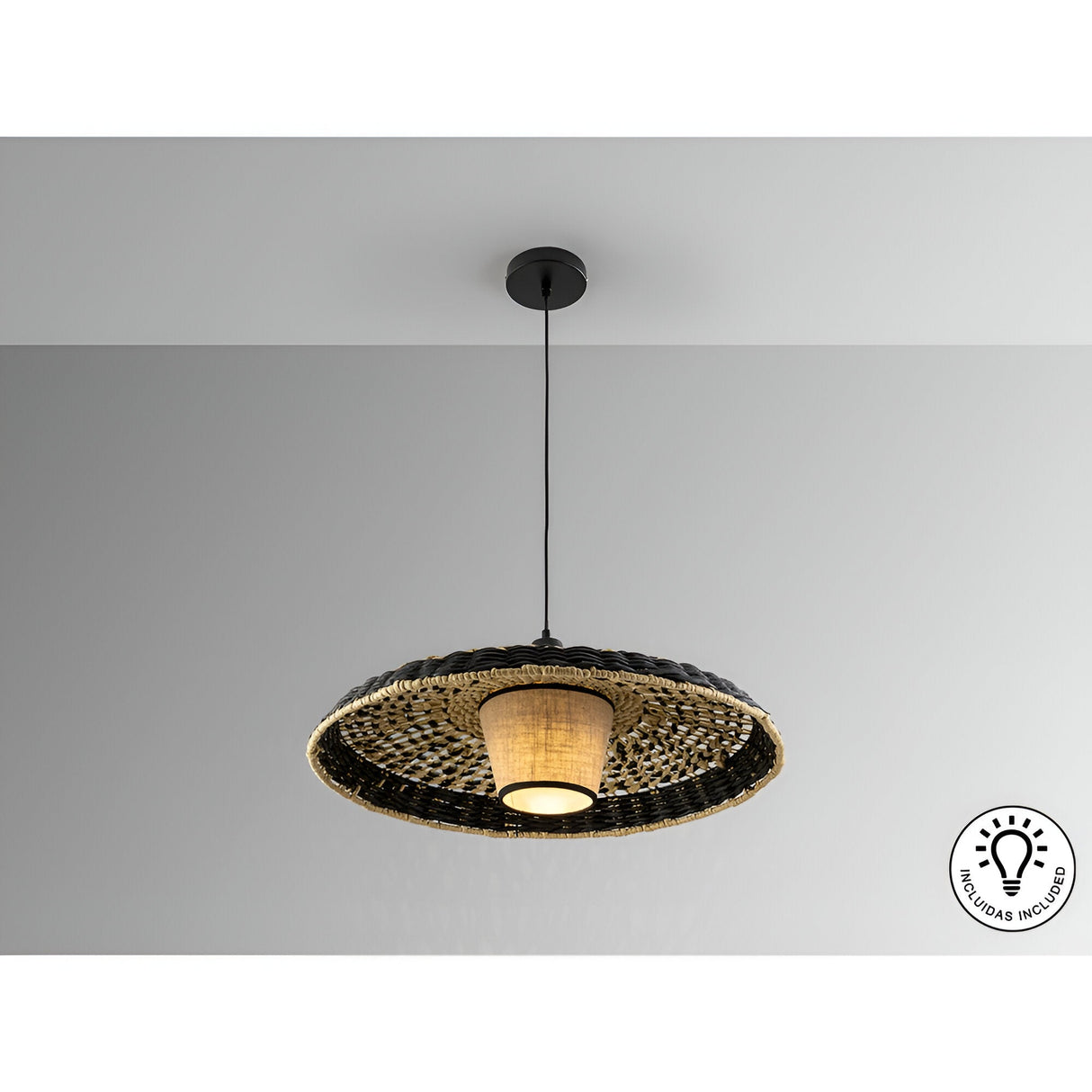 Fiji 1 Light Wood Pendant -Black