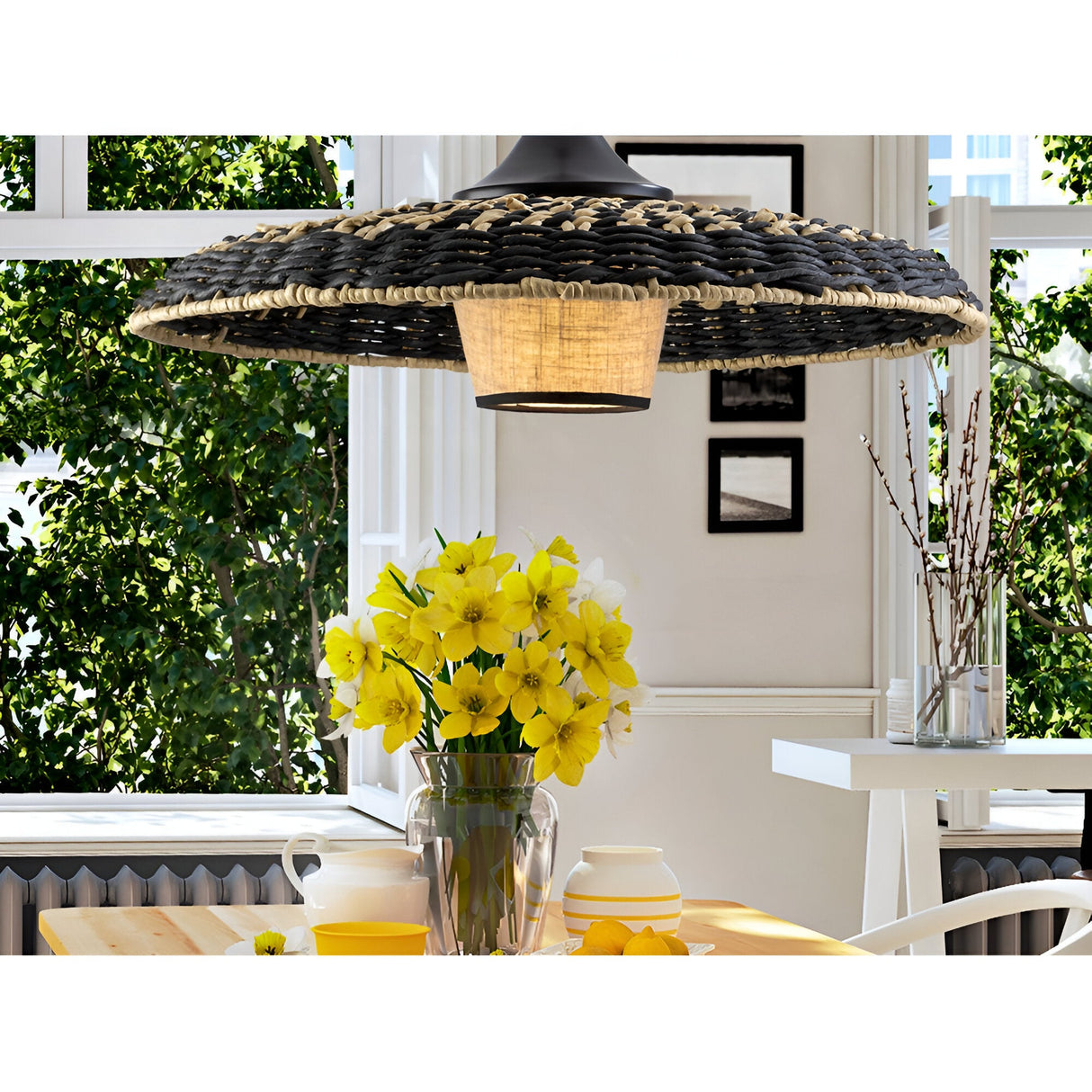 Fiji 1 Light Wood Pendant -Black