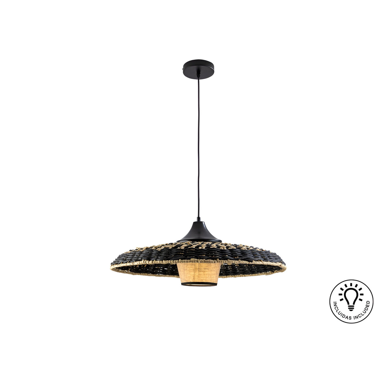 Fiji 1 Light Wood Pendant -Black