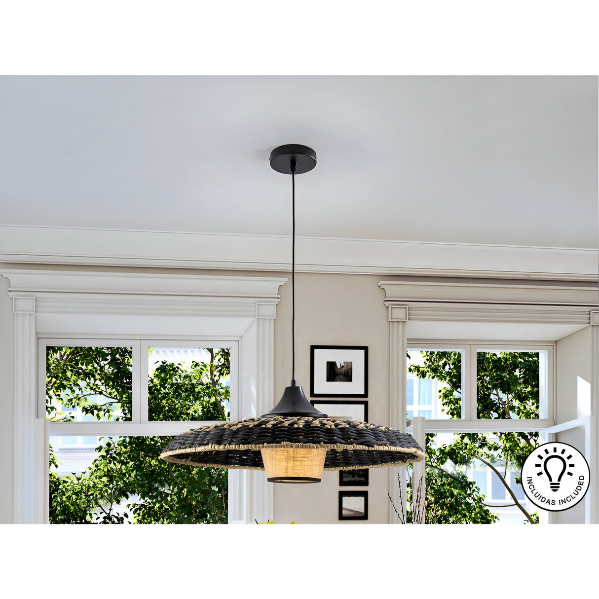 Fiji 1 Light Wood Pendant -Black