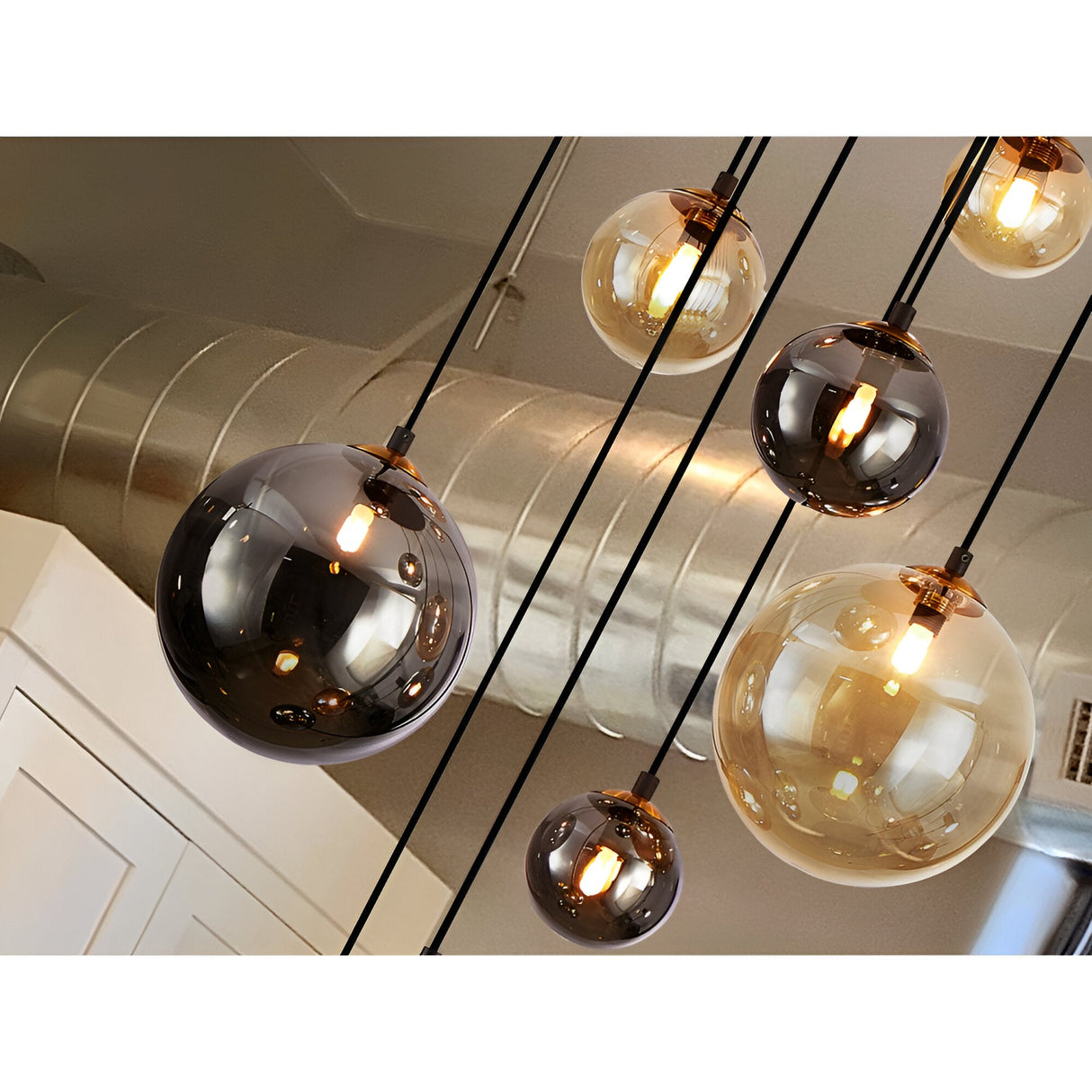 Dark 9 Light Glass Cluster Pendant Light - Black/Brass