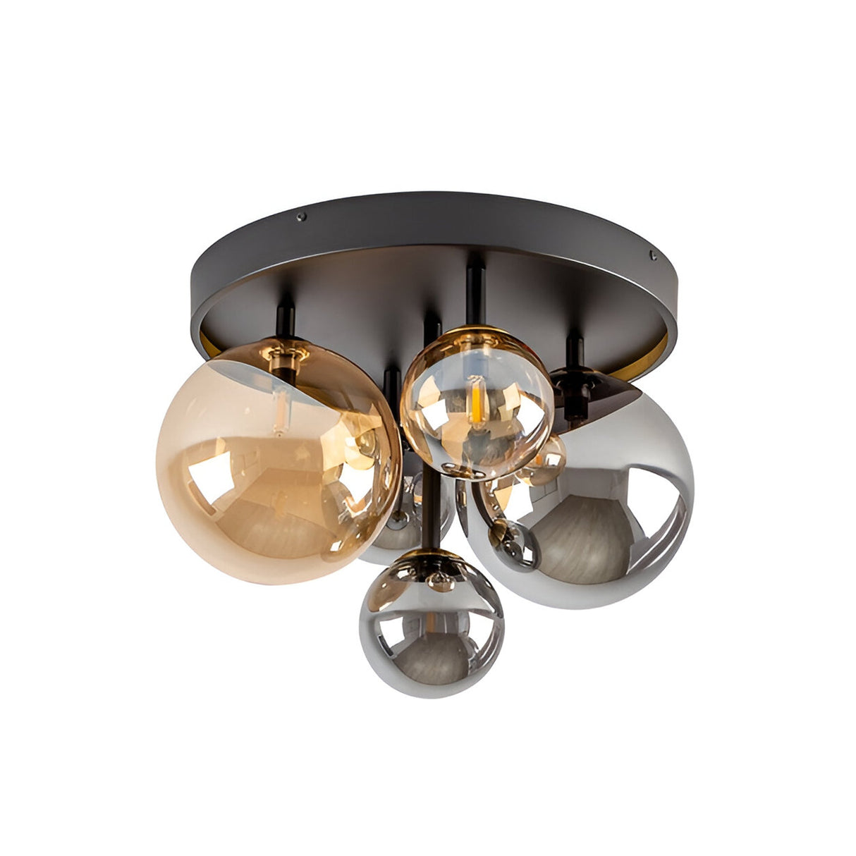 Dark 5 Light Glass Semi-Flush Ceiling Light - Black/Brass