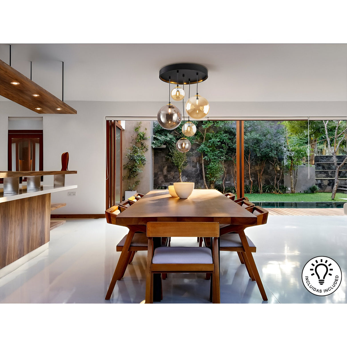 Dark 5 Light Glass Cluster Pendant Light - Amber