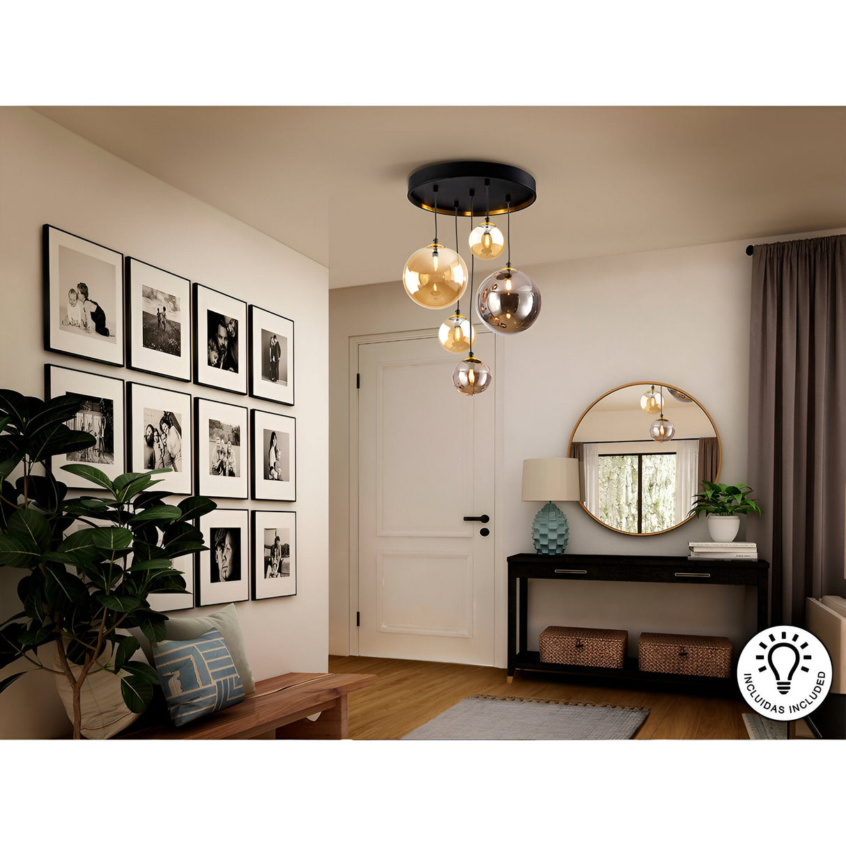 Dark 5 Light Glass Cluster Pendant Light - Amber