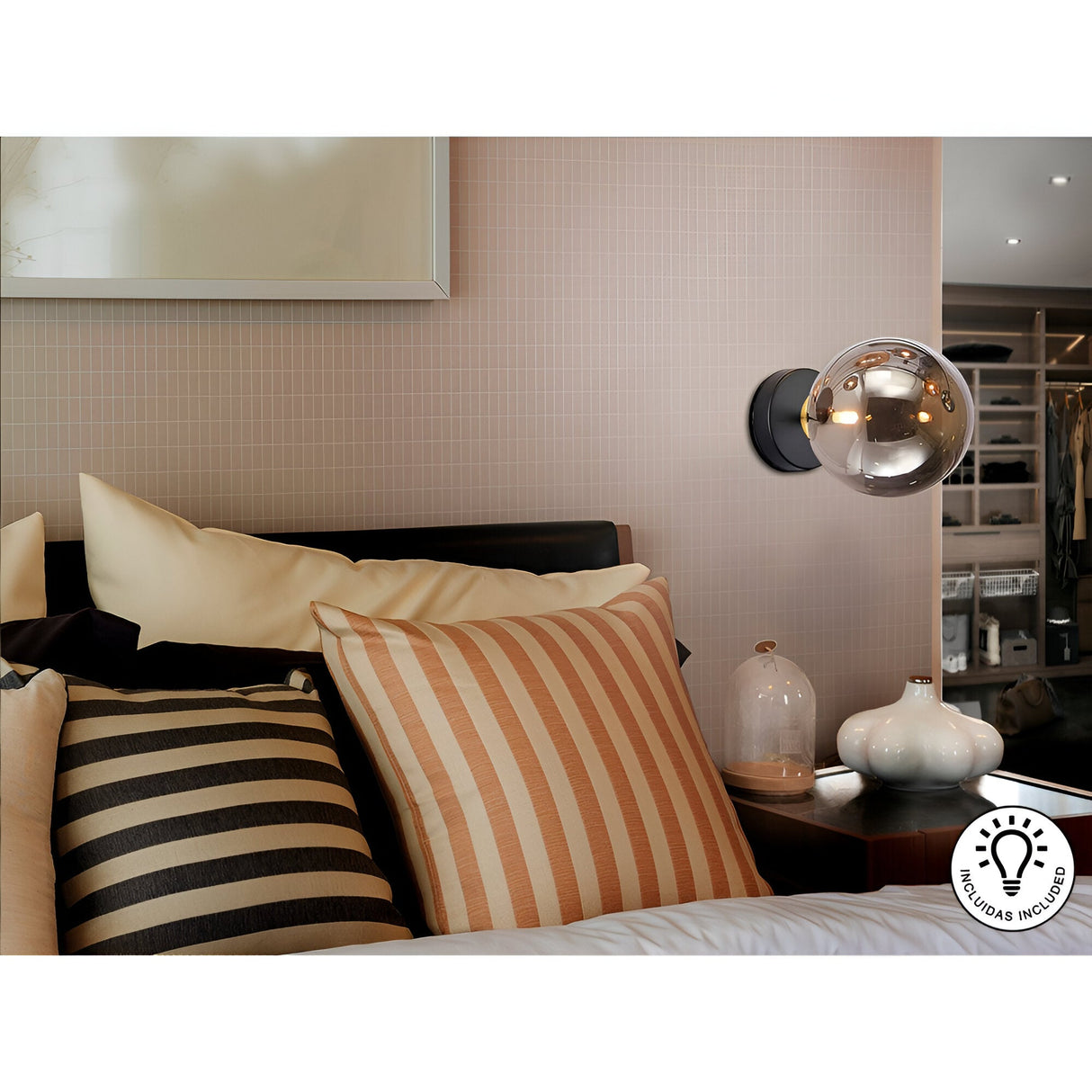 Dark Glass Wall Light - Black/Ambler