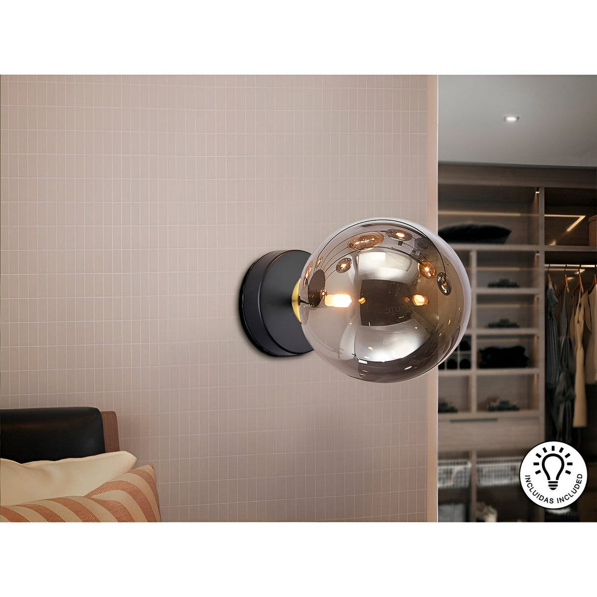 Dark Glass Wall Light - Black/Ambler
