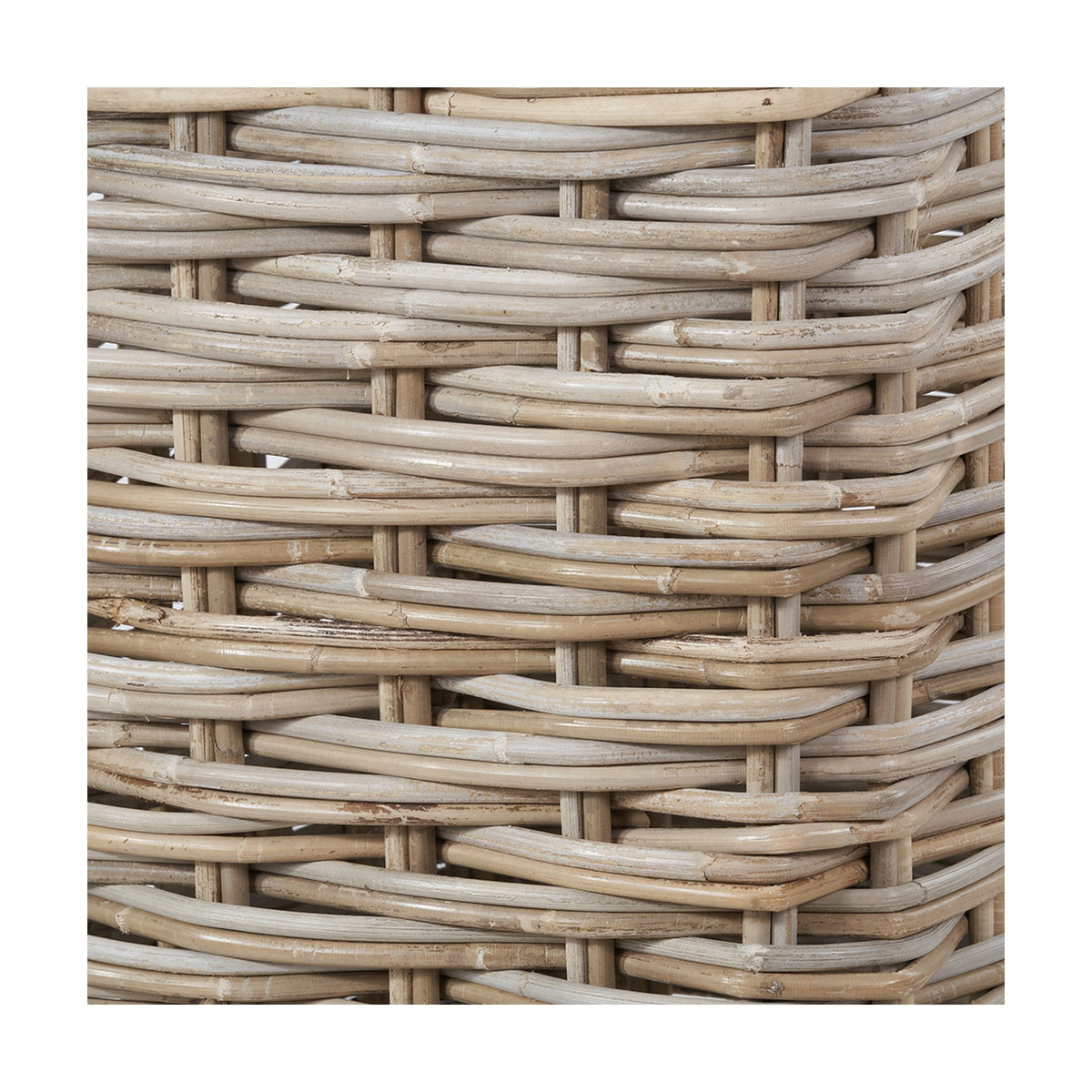 Close-up of the Tobs Kubu Umbrella Basket's woven rattan texture in grey, showing the tightly interlaced natural weave pattern.