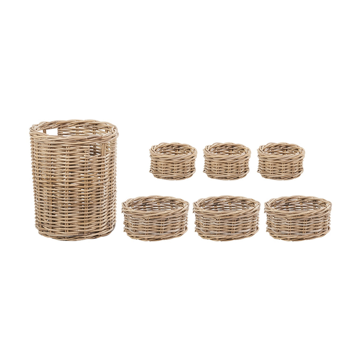Tobs Set of 7 Grey Kubu Rattan Storage Baskets - 33cm