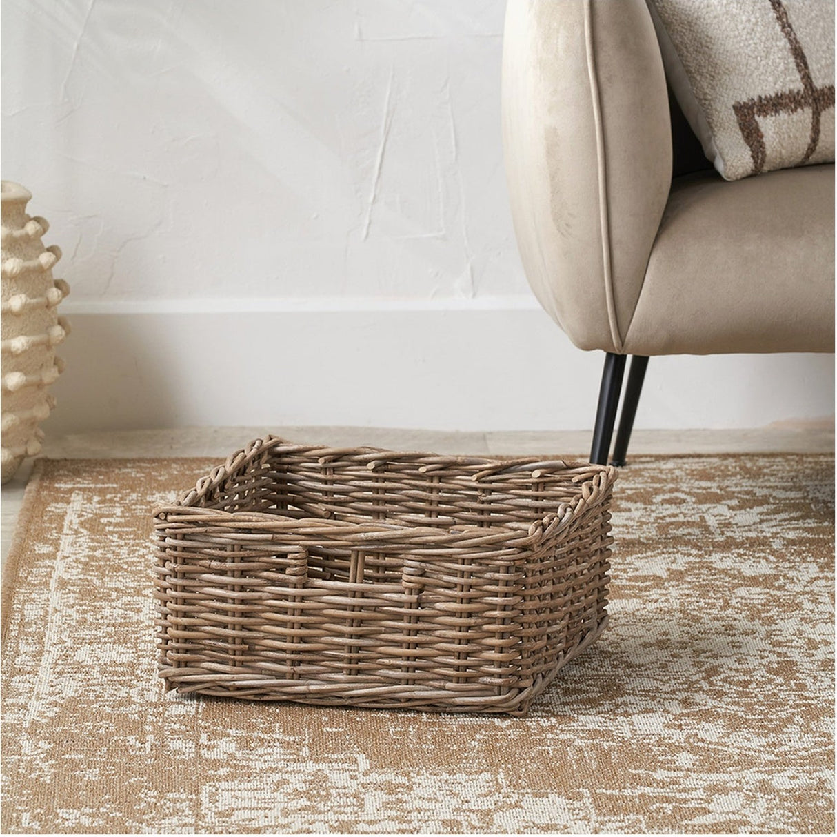Tobs Grey Kubu Rattan Storage Basket with Inset Handles - 20cm