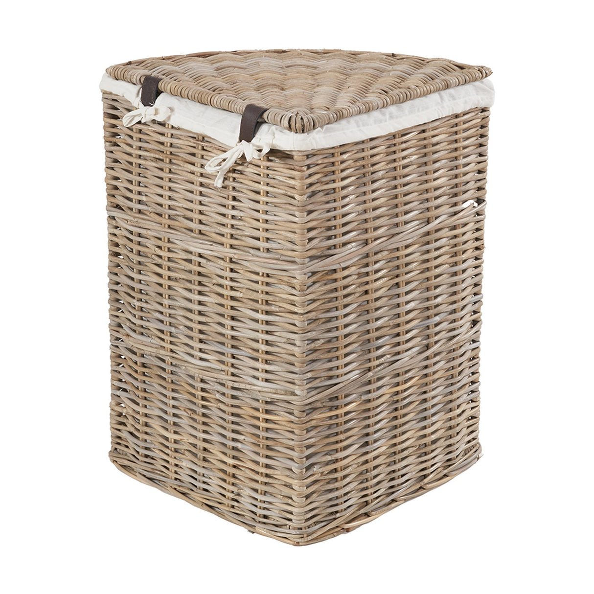 Tobs Set of 2 Grey Kubu Rattan Lined Corner Linen Baskets - 65cm