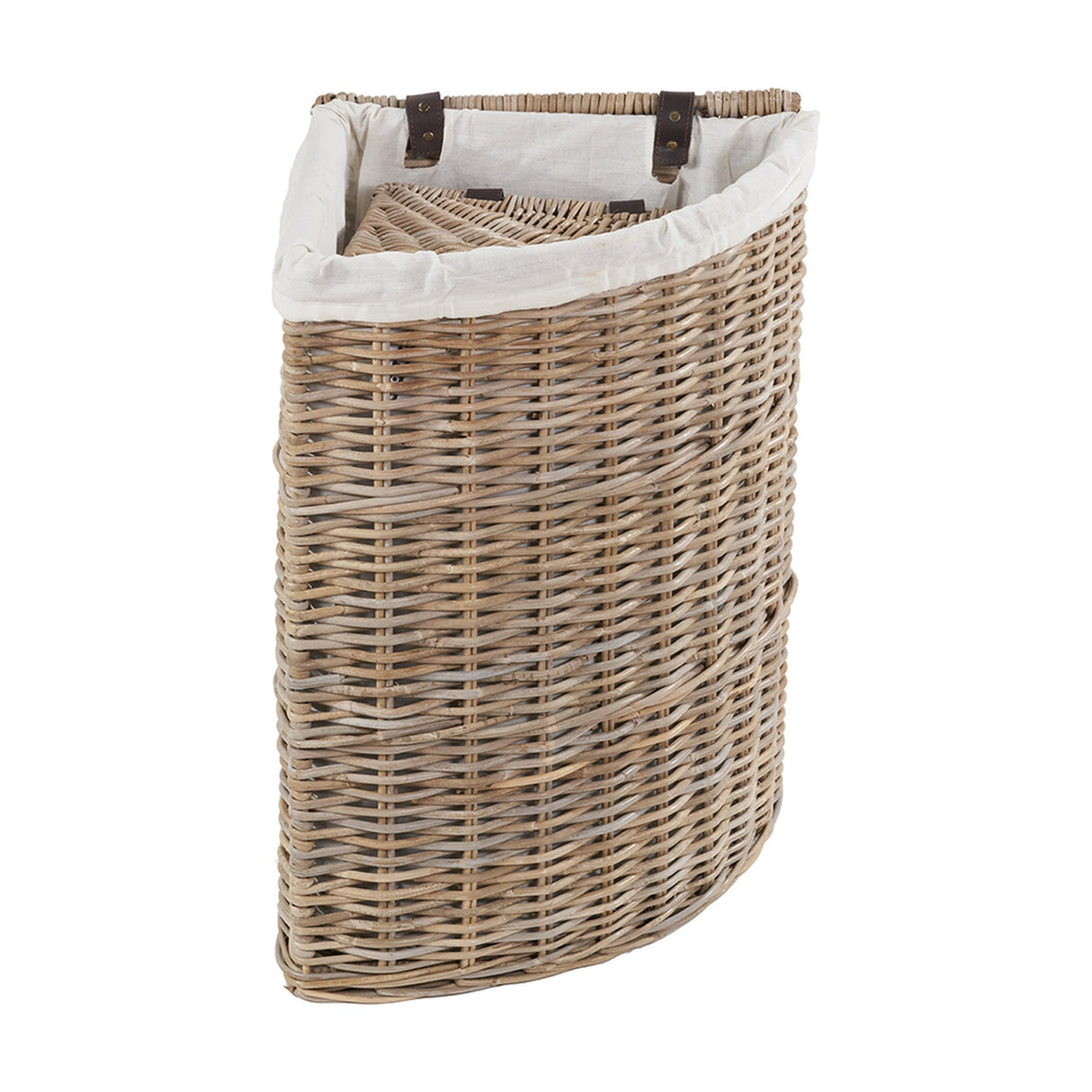 Tobs Set of 2 Grey Kubu Rattan Lined Corner Linen Baskets - 65cm
