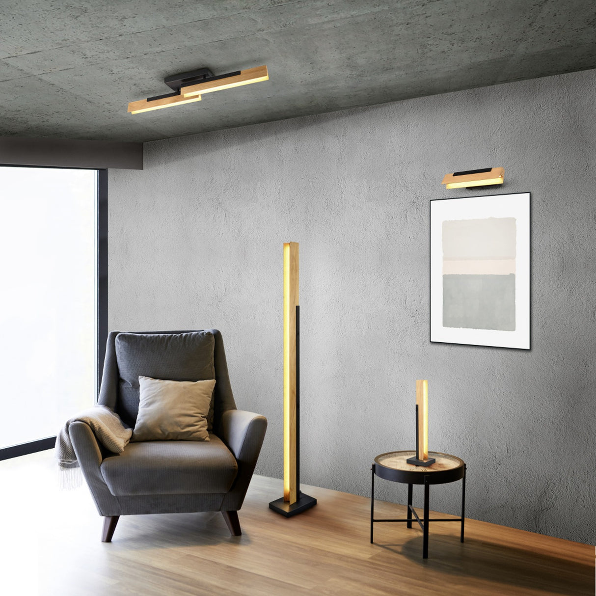 Kerala LED Wooden Floor Lamp – Matt Black