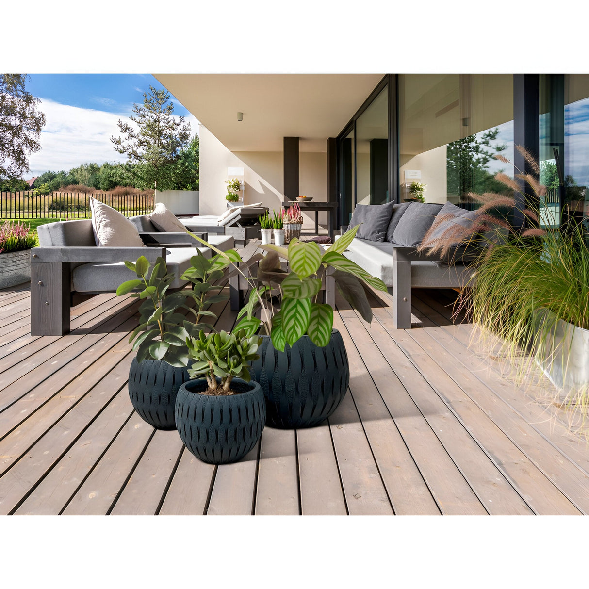 Yuca Set 3 Fiberclay Planters - Black