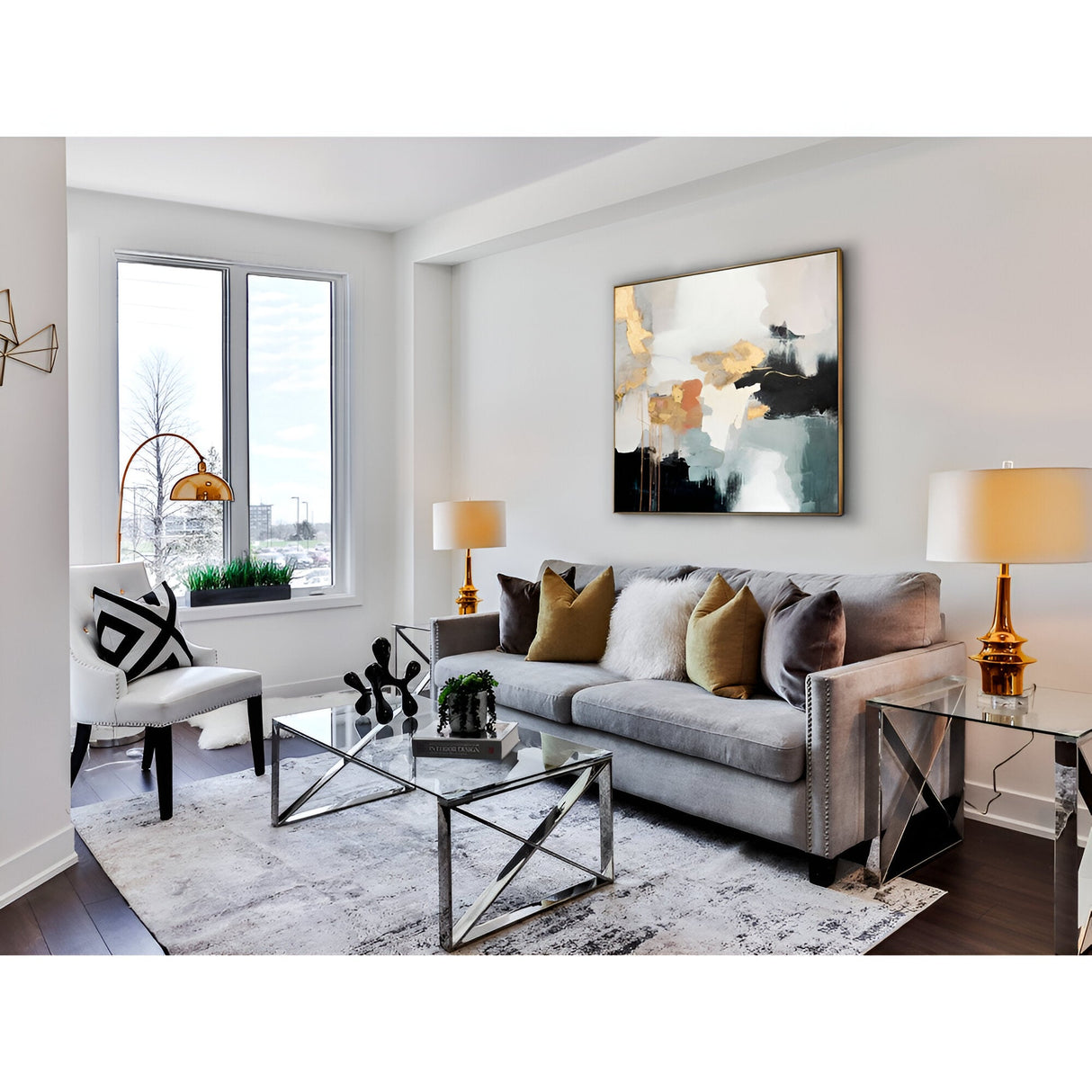 Expresion Gold & Charcoal Abstract Acrylic Painting – 100×cm