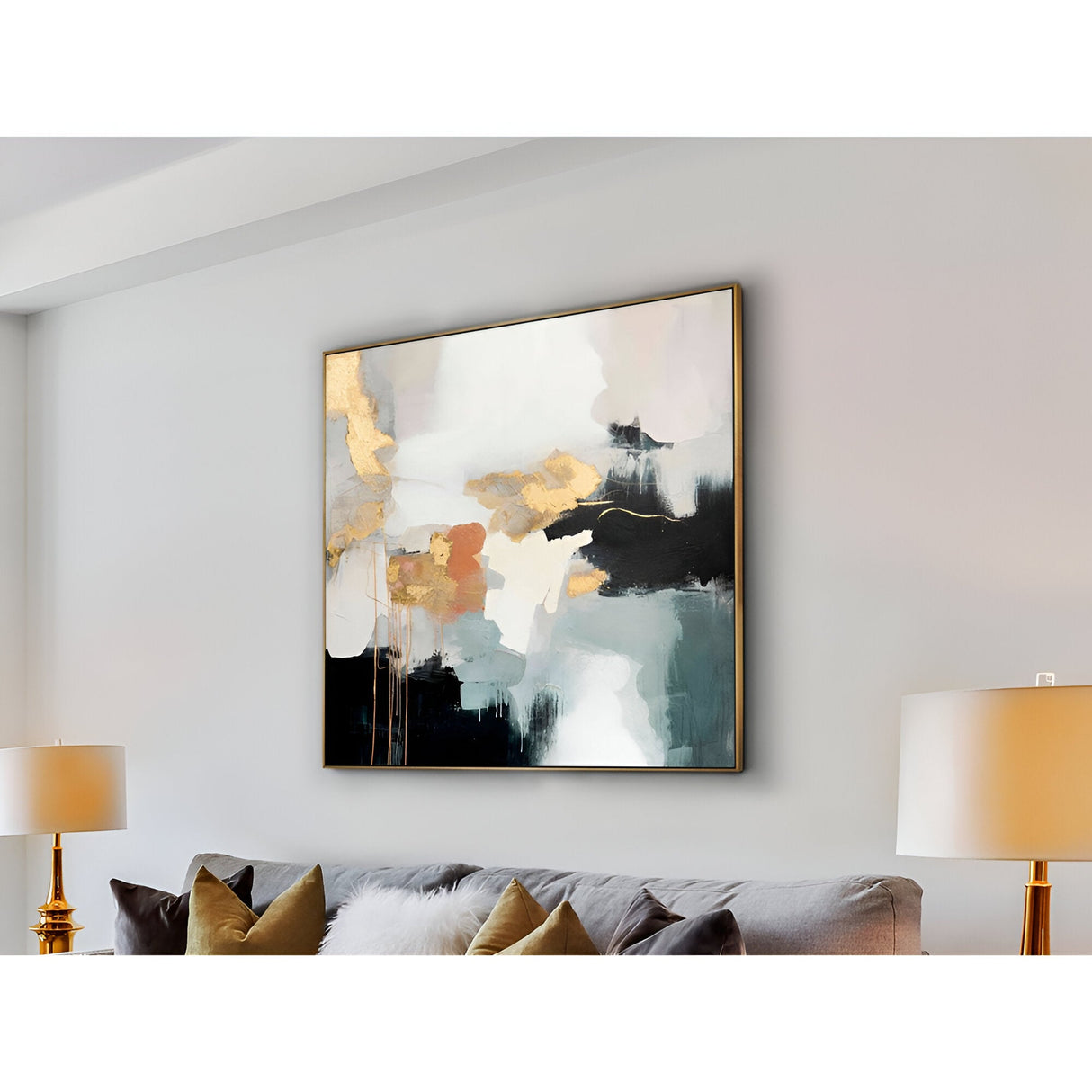 Expresion Gold & Charcoal Abstract Acrylic Painting – 100×cm