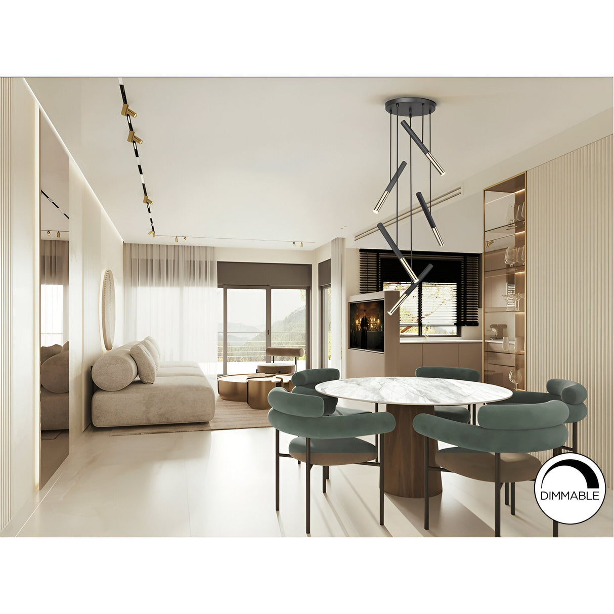 Edna 5 Light Dimmable LED Small Cluster Pendant Light 25W 3000K - Black/ Gold