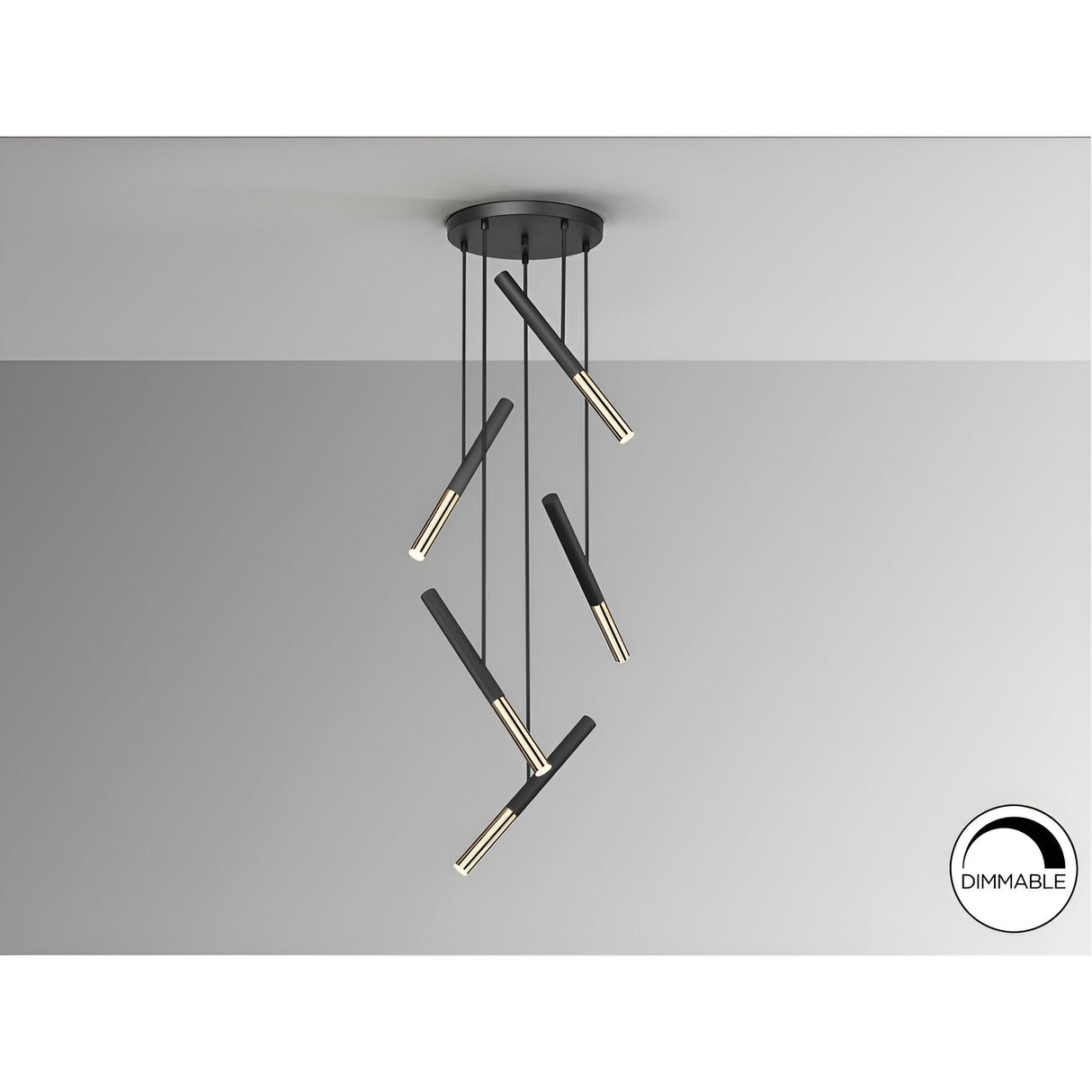 Edna 5 Light Dimmable LED Small Cluster Pendant Light 25W 3000K - Black/ Gold