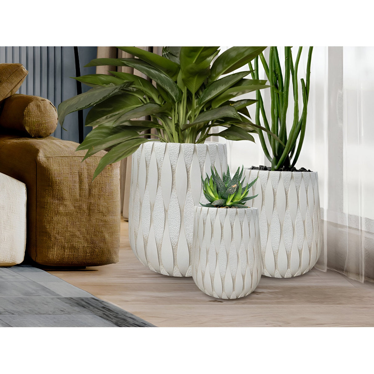 Jazmin Set 3 Fiberclay Planters - Beige