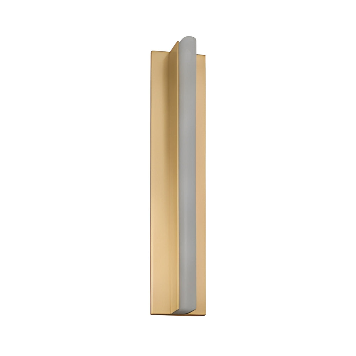 The Elvaris LED Medium Vertical Alabaster Wall Light features a modern rectangular design with a brushed brass base and a soft white alabaster diffuser running along the center.