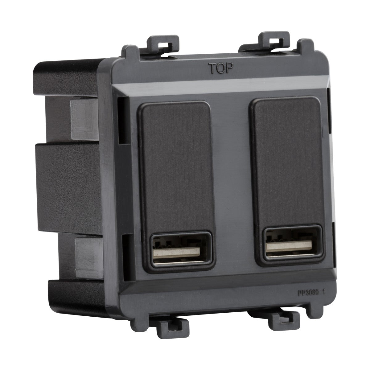 Dual USB charger module (2 x grid positions) 5V 2.4A (shared) - smoked bronze