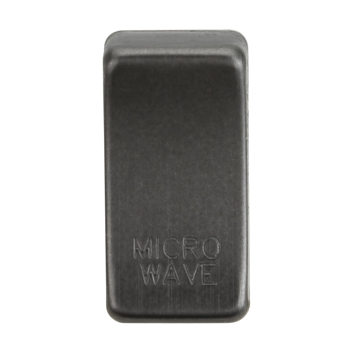 A close-up of a single switch cover named "Marked MICROWAVE" in smoked bronze, designed with an ABS construction. The cover features a textured surface and has a rectangular shape, positioned vertically in the image.