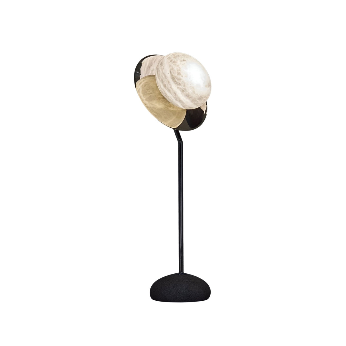 The Selvano 1 Light Globe Alabaster Table Lamp features soft white and matte black finishes with an elegant globe shade, offering a modern touch to any space.