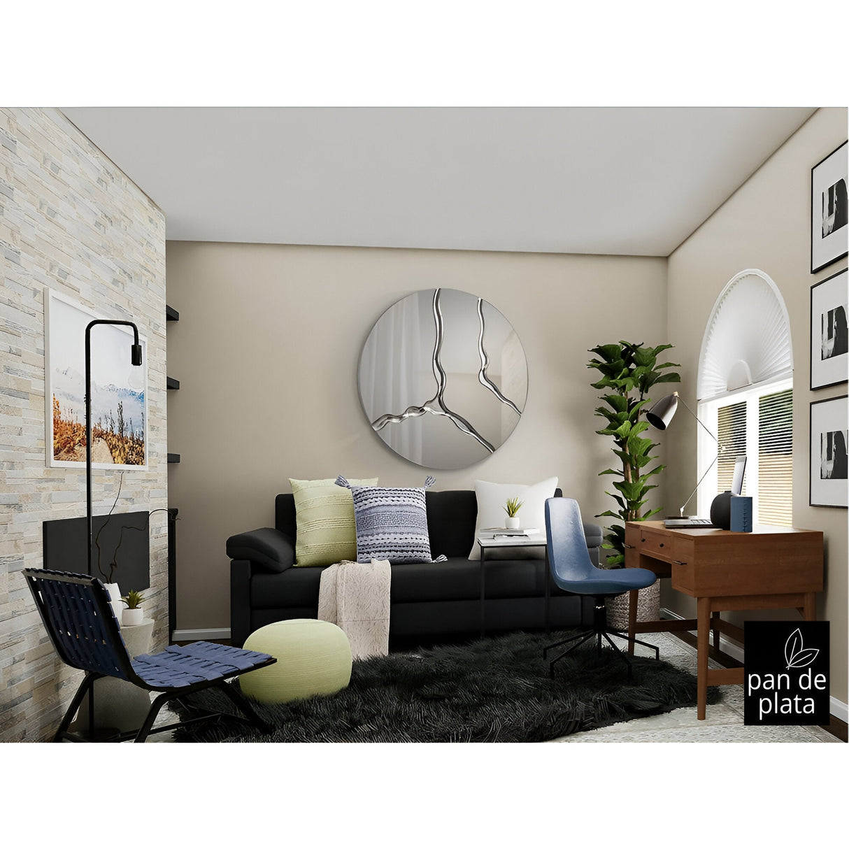 Surcos Circle Wall Mirror Silver - 100cm