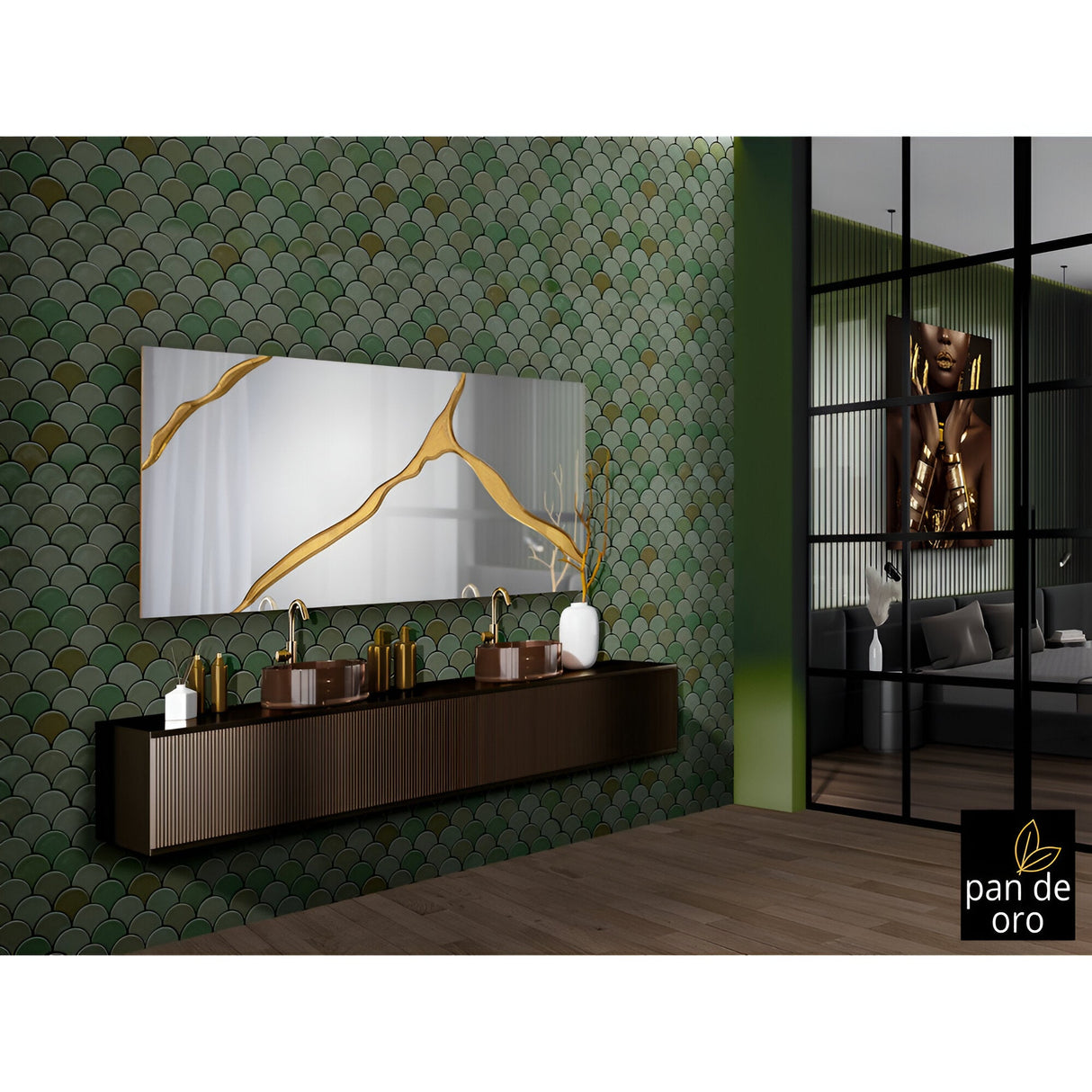 Surcos Rectangle Wall Mirror Gold - 180x80cm