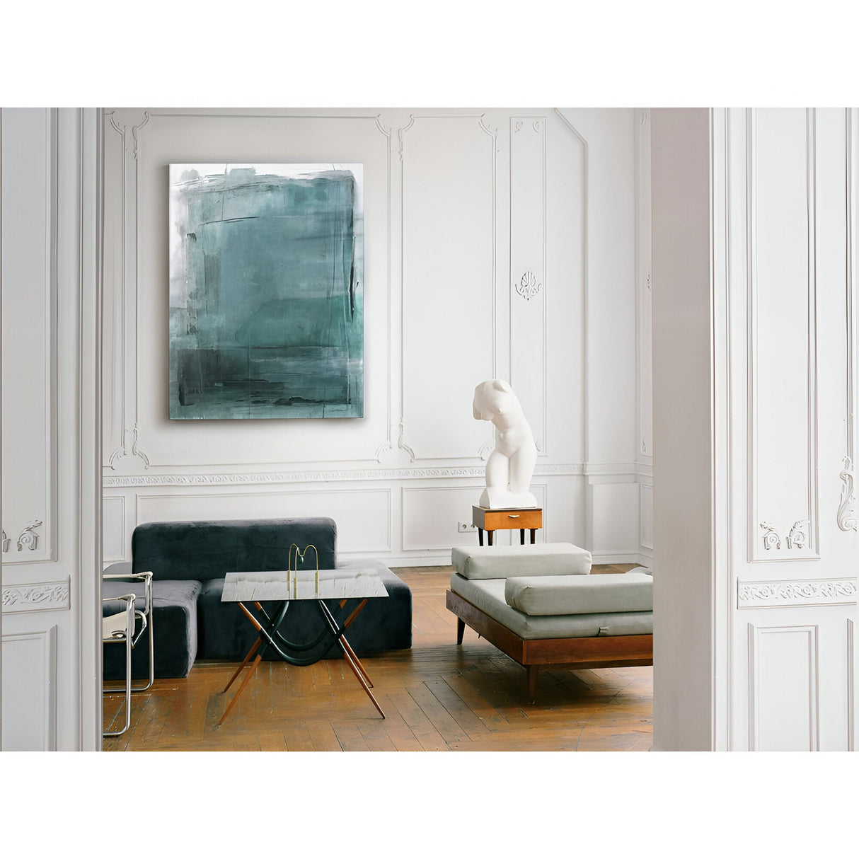 Blues Abstract Teal Acrylic Painting - 110x145cm