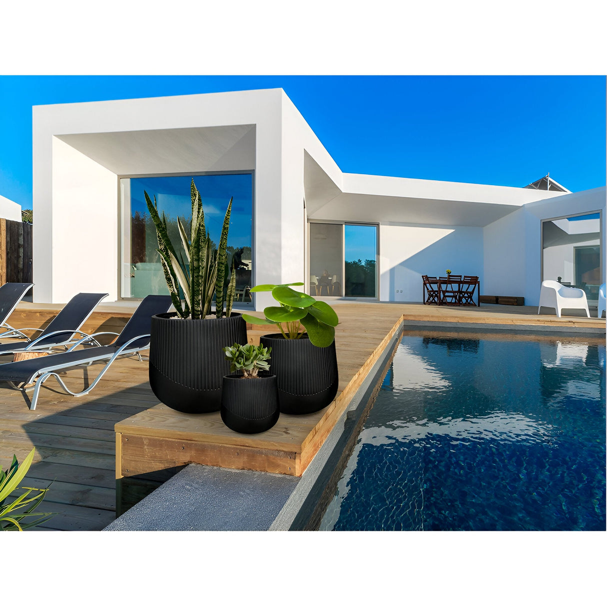 Kioto Set 3 Fiberclay Planters - Black