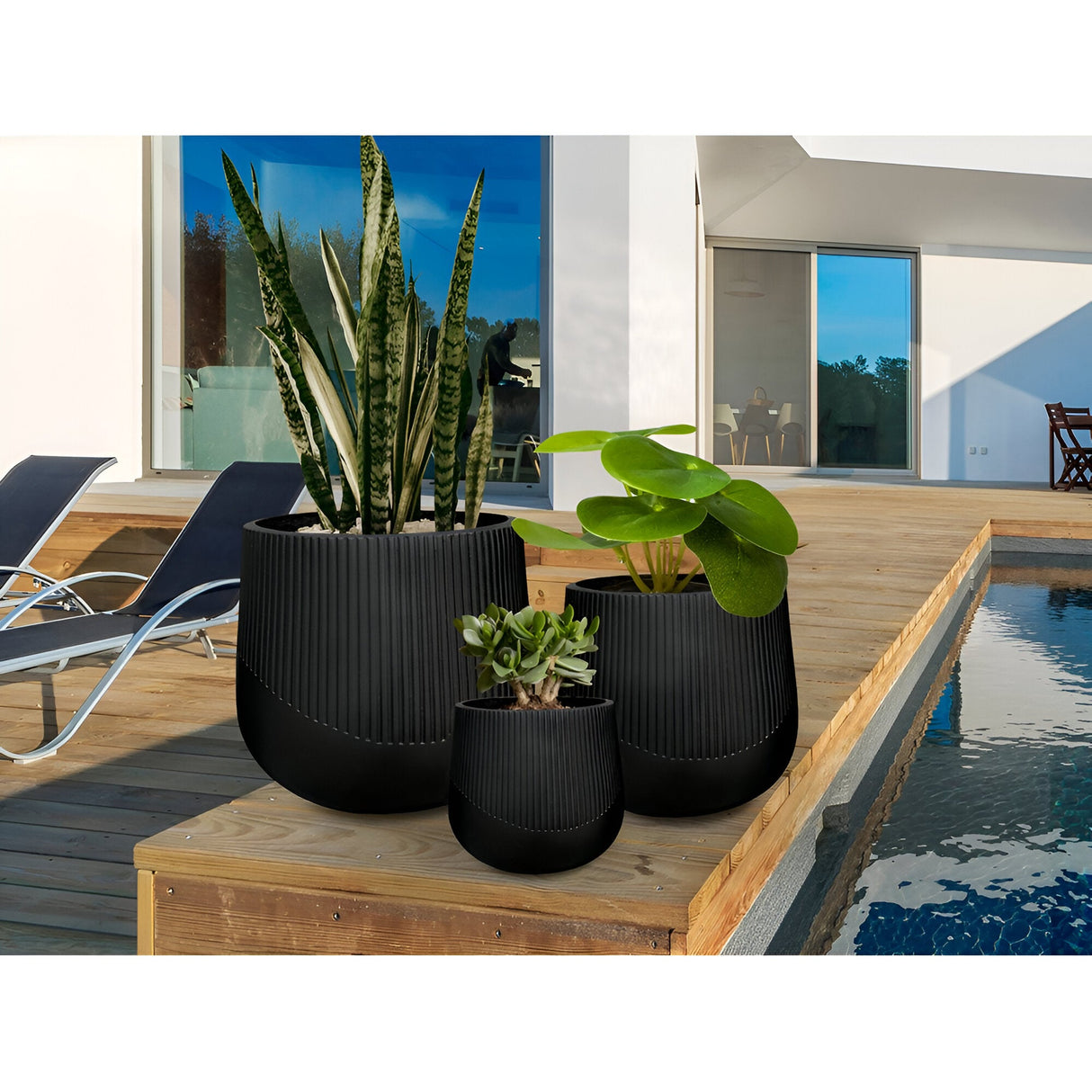 Kioto Set 3 Fiberclay Planters - Black