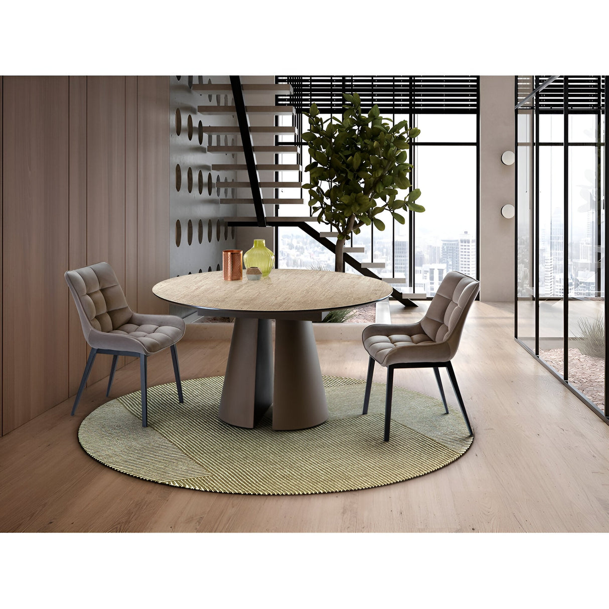 Samara 4 Seater Wood & Metal Round Dining Table – Oxide Brown