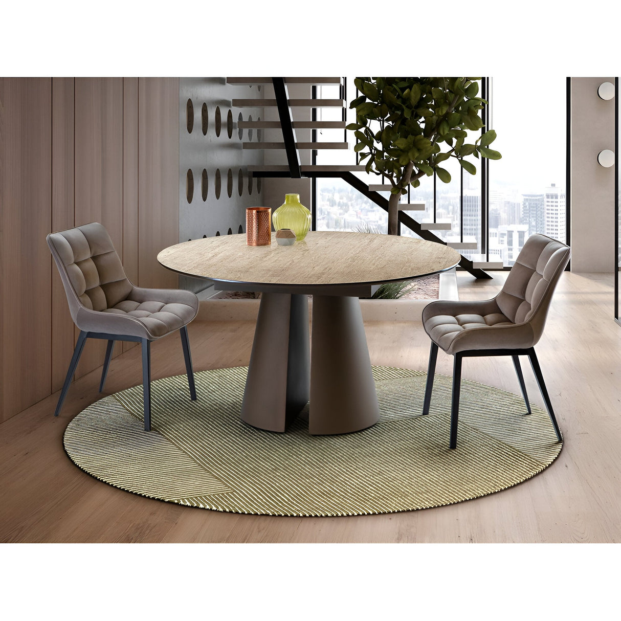 Samara 4 Seater Wood & Metal Round Dining Table – Oxide Brown