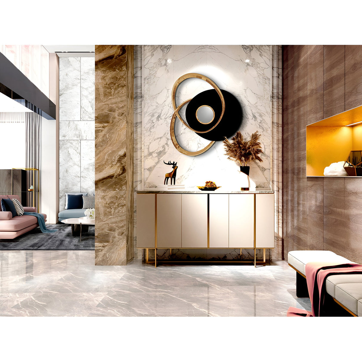 Trio Black & Rose Gold Stainless Steel Wall Art - 83x73cm