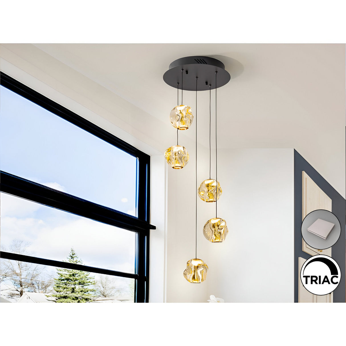 Zaria 5 Light Dimmable LED Cluster Pendant Light 21W 3000K - Gold