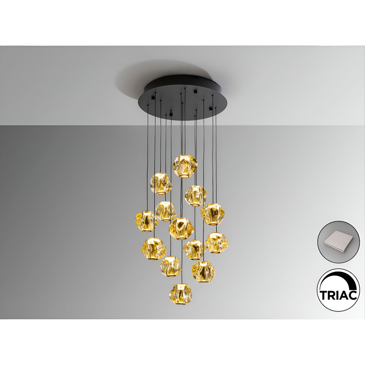 Zaria 13 Light Dimmable LED Cluster Pendant Light - Black/Gold (With Remote Control)