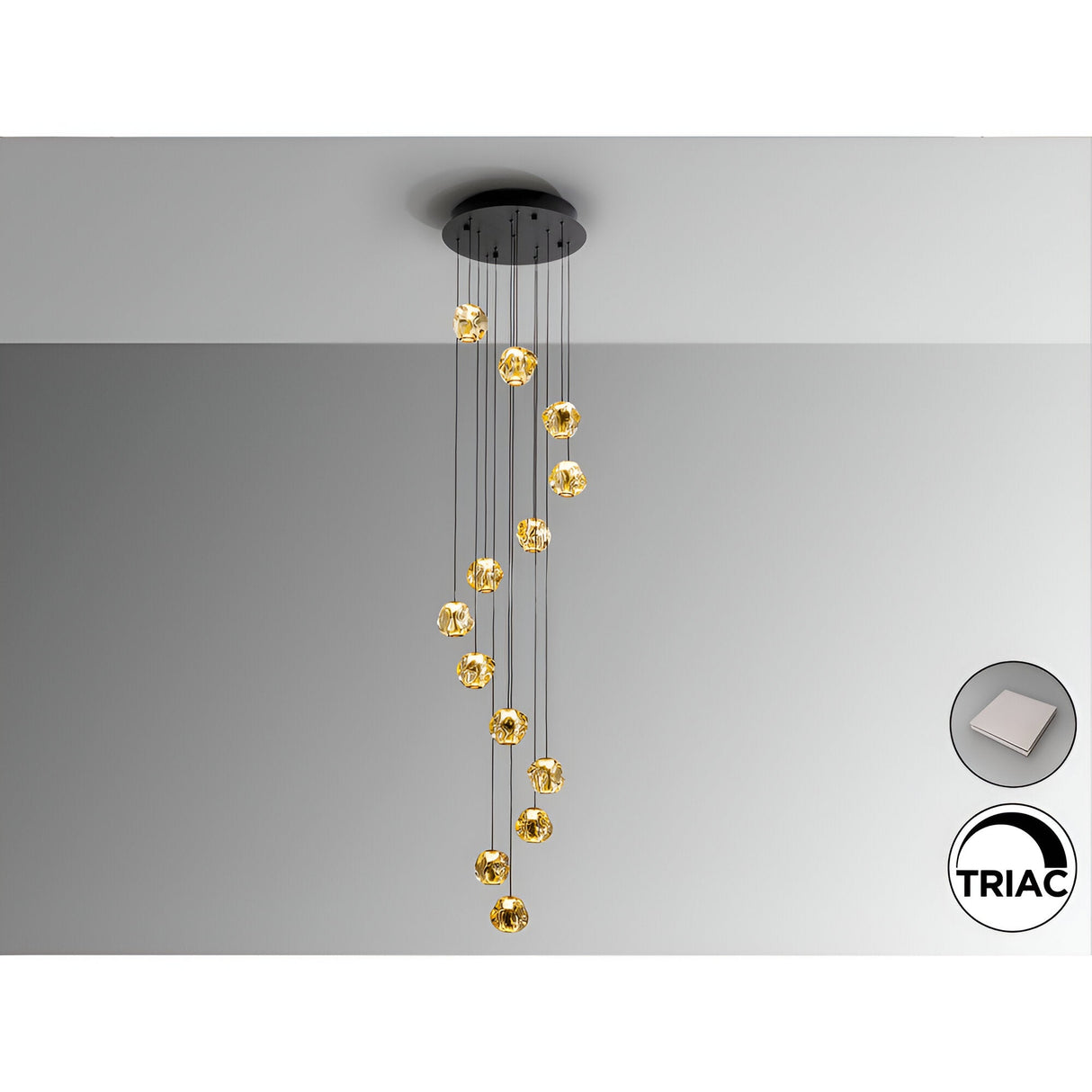 Zaria 13 Light Dimmable LED Cluster Pendant Light - Black/Gold (With Remote Control)
